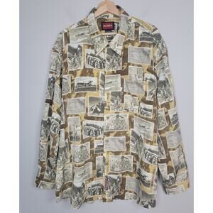 Vintage Avirex Air Force Photo Print Shirt Mens 2XL Button Up Khaki